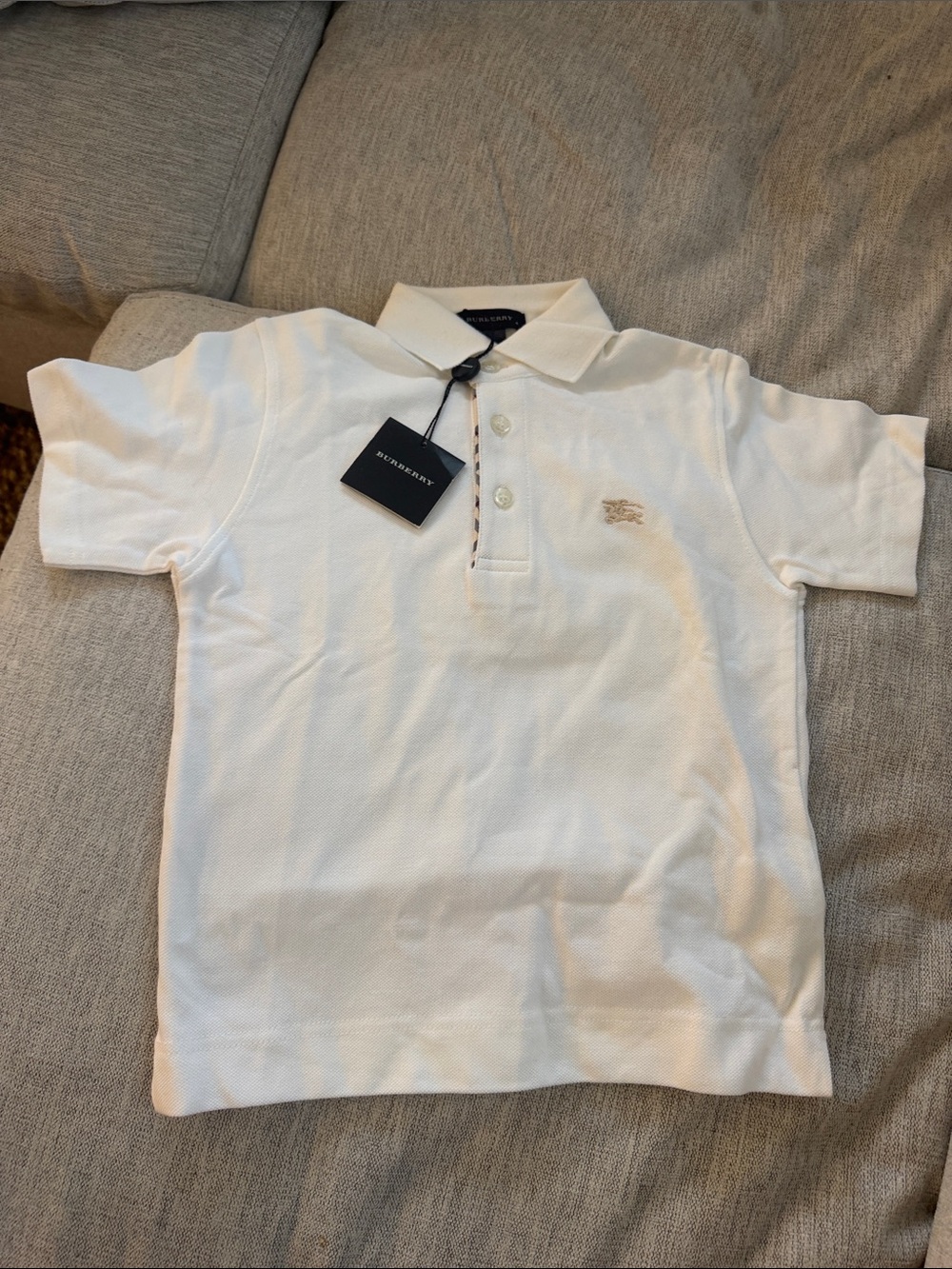 Burberry White Kids Polo with Iconic Embroidered Motif